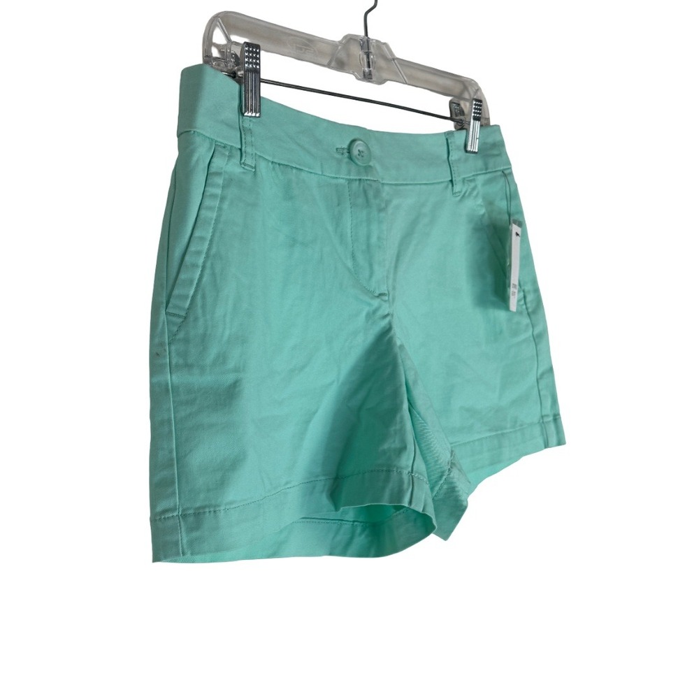 Crown & Ivy Chino Shorts Womens 4P Mint Cielo Teal Cotton Stretch Petite New Tag - Picture 5 of 14